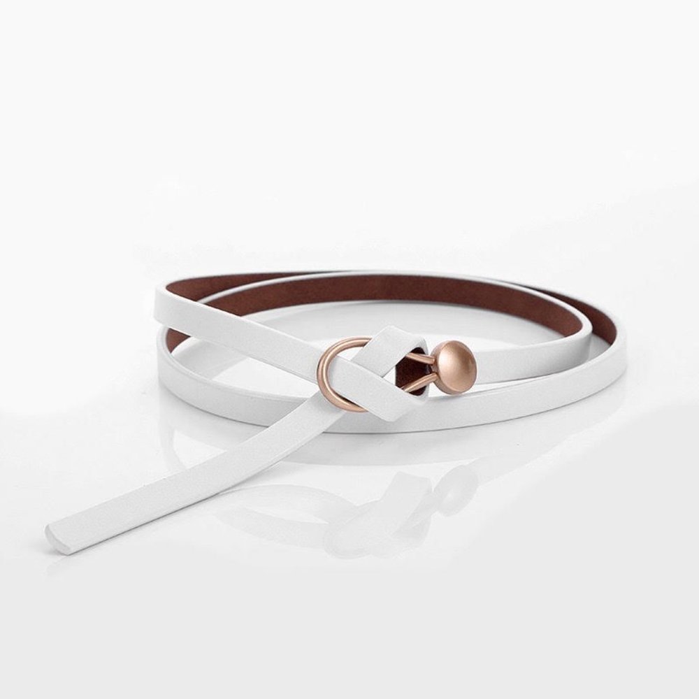 NEW Women’s Adjustable Self Tie Knot Brushed Gold Buckle Thin Faux Leather Belt - Picture 10 of 12
